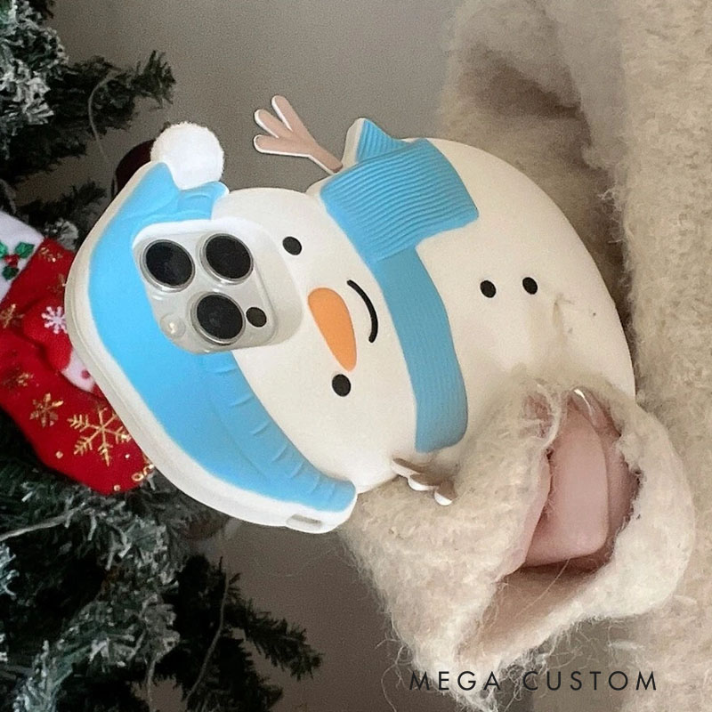 Winter Snowman Blue 3D Cute For iPhone 16 15 14 13 Pro Max Silicone Phone Case Cover
