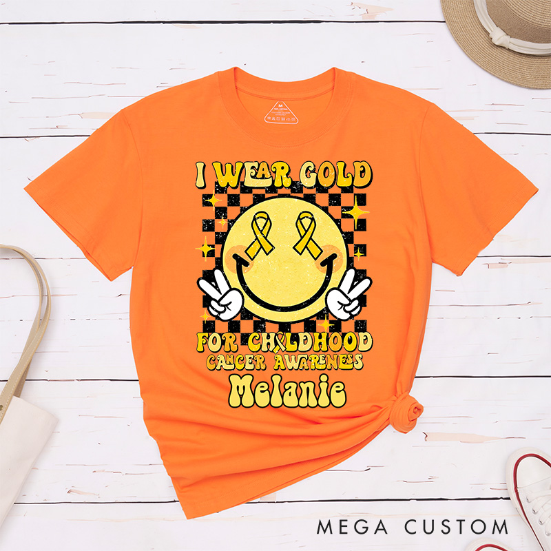 Personalized Nurse T-Shirts I Wear Gold for Childhood Cancer Awareness Fashion Design T-Shirts