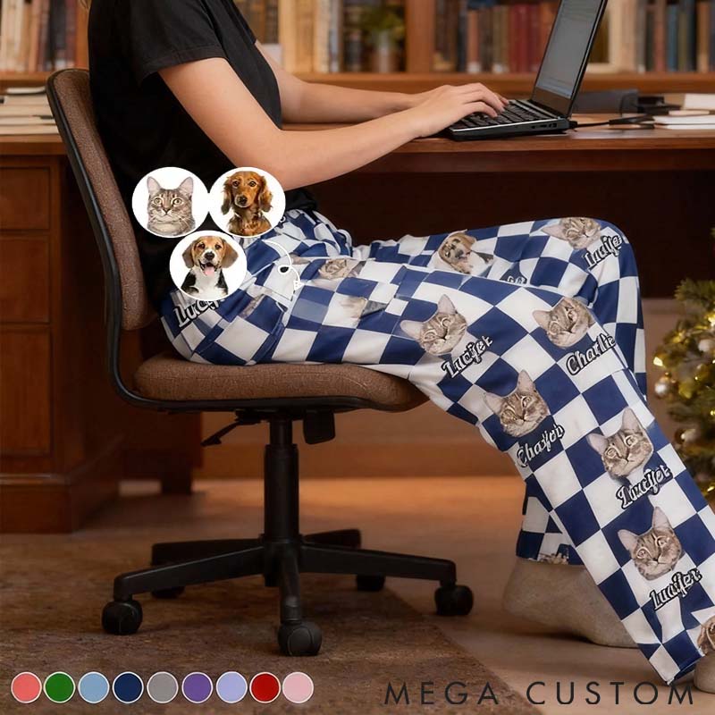 Personalized Pet Lover Custom Photo Family Pet Face Cut Pants Pajamas