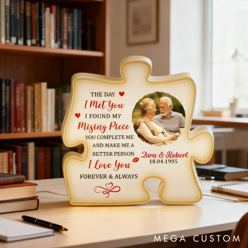Personalized Missing Piece Light Box Couple Puzzle Light Box with Name Night Light Home Decor Couple Anniversary Gift