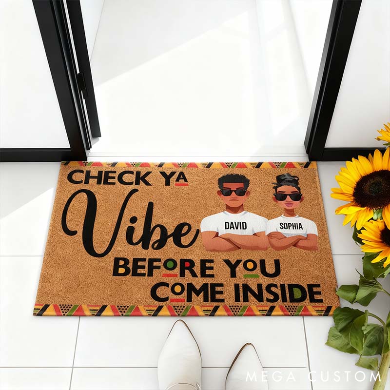 Personalized Check Ya Vibe Before You Come Inside Couple Home Doormat with Names Non-Slip Durable Front Door Decor Gift for Couple