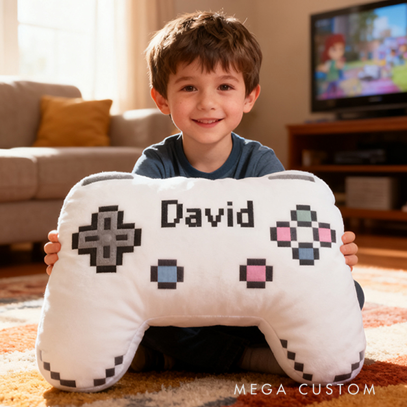 Personalized Retro White Game Controller Shaped Pillow for Game Lovers Plush Pillow Christmas Birthday Party Gift for Kids