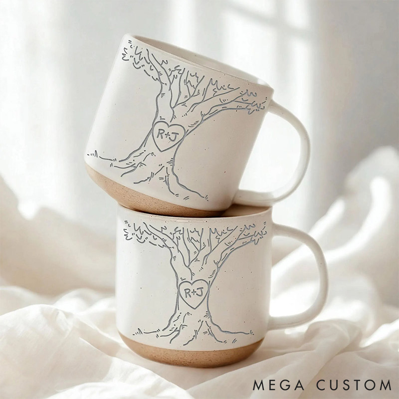 Personalized Engraved Couple Pottery Mug Valentine's Day Gift for Couple Him Her Custom Initial  Wedding Gift Anniversary Gift for Husband  Wife