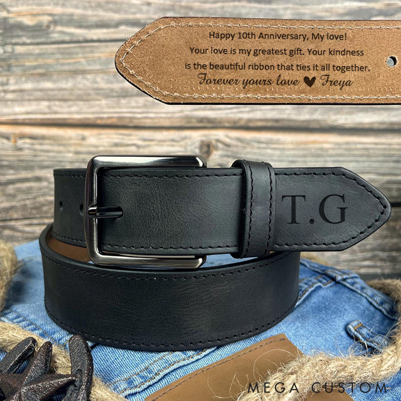 Personalized 3rd Anniversary Leather Belt Custom Husband Boyfriend Belt Valentine's Day Gift Belt for Him Mens Birthday Gift Leather Belt