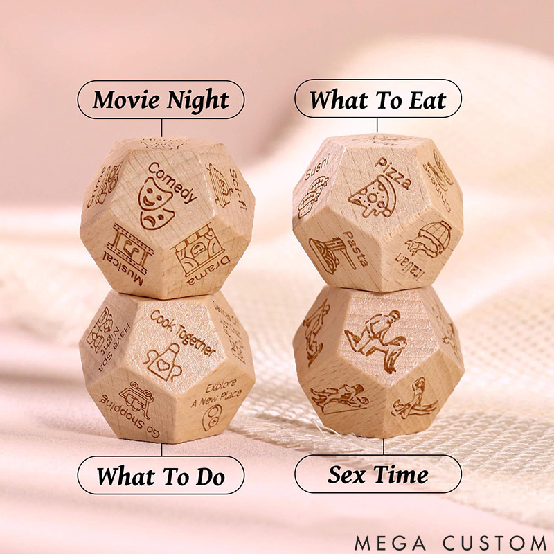 Personalized Couple Date Night Dice with Wooden Box Sexy Position Dice Valentine's Day Gift for Husband Wife Boyfriend Girlfriend Date Night Ideas
