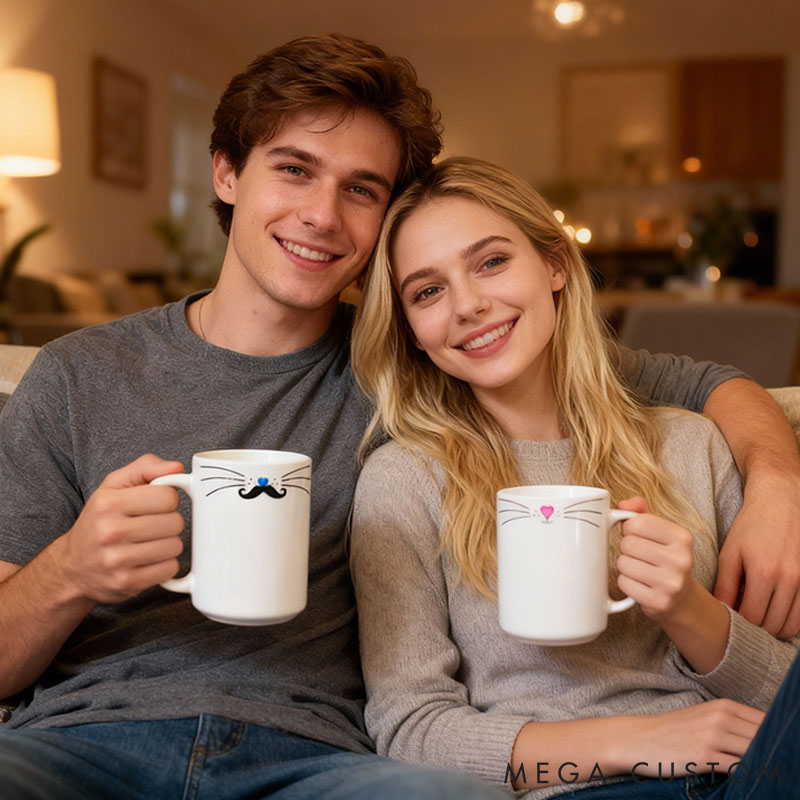 Personalized Couple Mr Mrs Cat Design Mug Custom Funny Cat Mug for Couple Valentine's Gift for Husband Wife Funny His and Hers Mugs