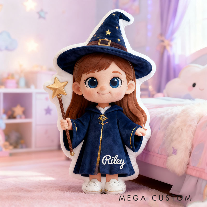Personalized Graphic 3D Print Little Magician Pillow with Your Name Soft Stuffed Toy for Kids Unique Decorative Cushion for Girls' Room