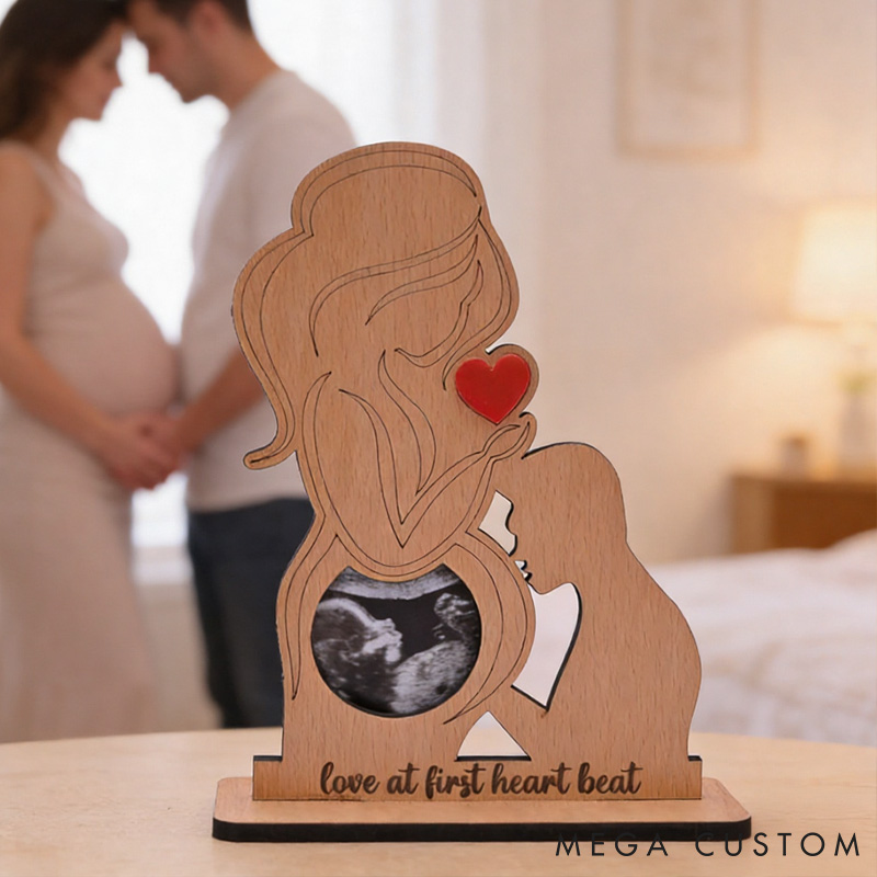 Personalized Couple Pregnancy Announcement Wood Sign Custom Baby Ultrasound Photo Table Decor Baby Reveal Sign for Expectant Parent Mom-Dad To Be Gift