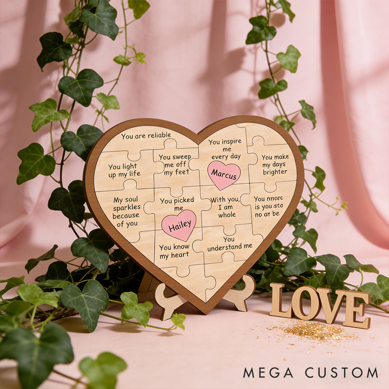 Personalized Heart Puzzle Sign Custom Couple Name Puzzle Pieces 11 Reasons for Love You Puzzle Frame Couple Anniversary Valentine's Gift