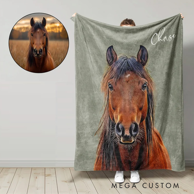 Personalized Riding Blanket Equestrian Horse Photo Custom Keepsake Blanket for Horse Enthusiast Family Blanket for Riding Lovers Equestrian Lovers