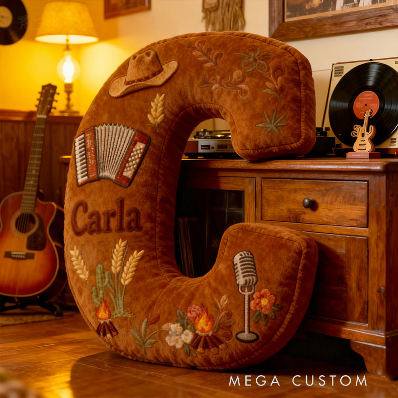 Personalized Graphic 3D Print Cowboy Hat and Guitar Country Music Throw Pillows Customizable with Your Name Perfect Gift for Her or Him for Music Lovers