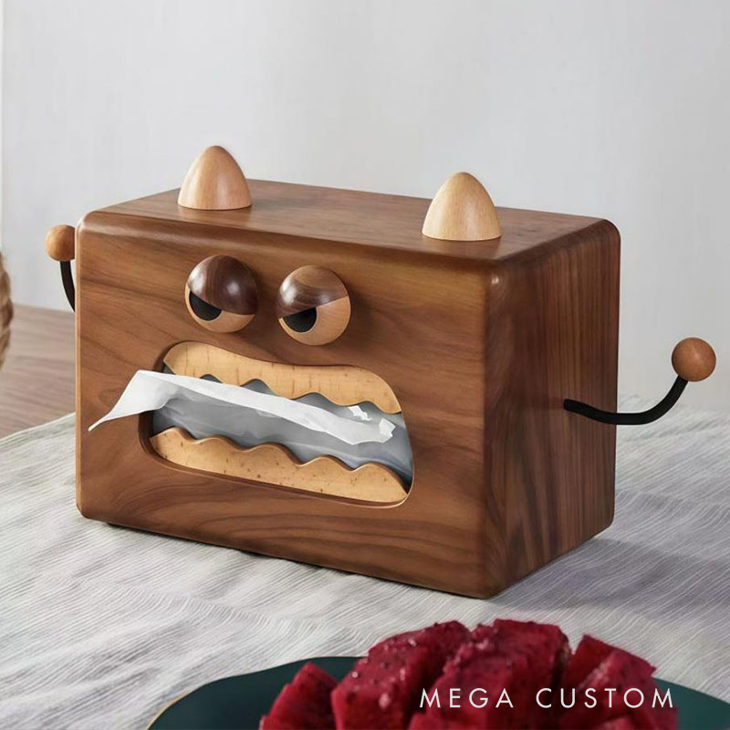 Handmade Wooden Monster Tissue Box Funny Cartoon Decor