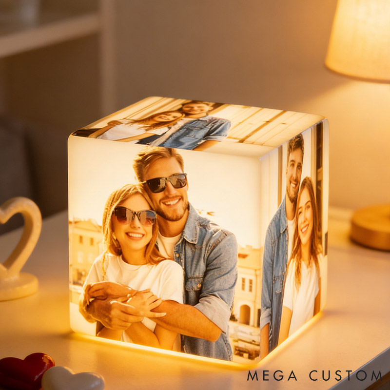 Personalized Couple Photo Cube Night Light Custom Wedding Newlyweds Cube Table Lamp With 6 Pictures Valentines Day Gift Engagement Anniversary Gift