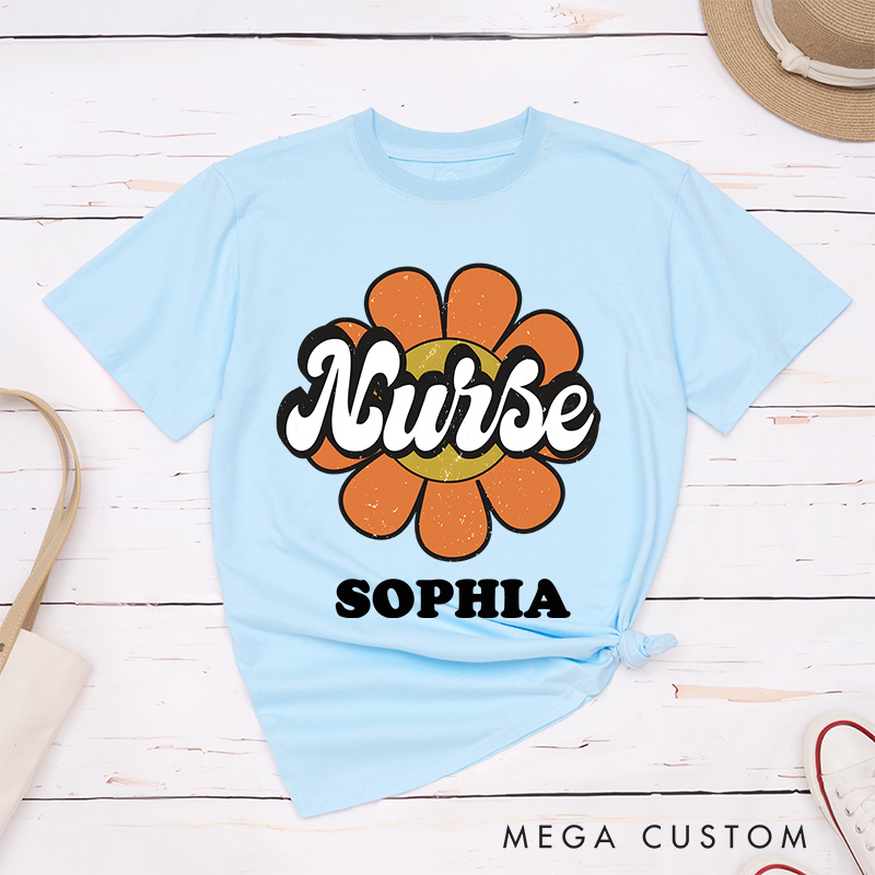 Personalized Nurse T-Shirts Nurse in Full Flower Fashion Design T-Shirts