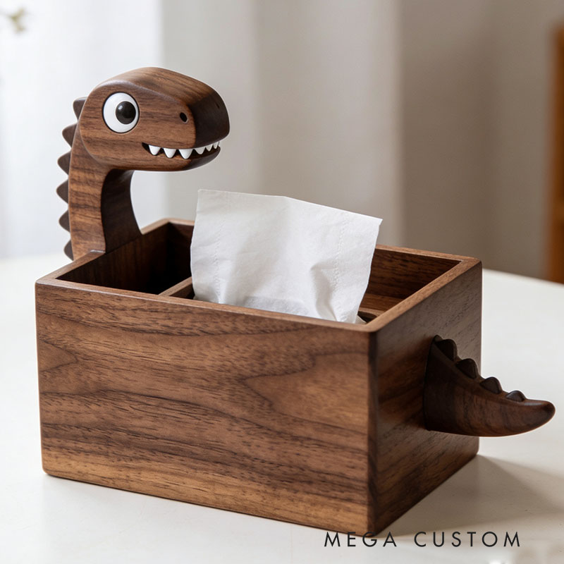 Handmade Wooden Dinosaur Tissue Box Funny Cartoon Decor