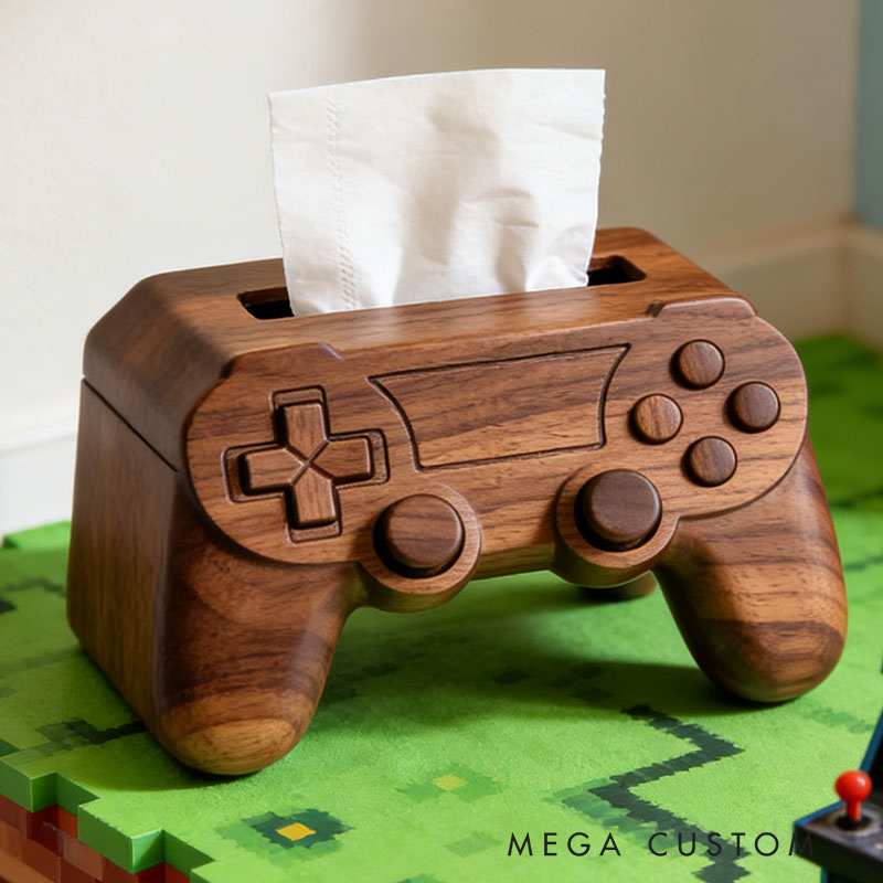 Handmade Wooden Gaming Controller Tissue Box Funny Cartoon Decor