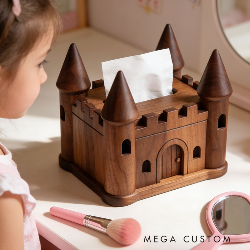 Handmade Wooden Castle Tissue Box Funny Cartoon Decor