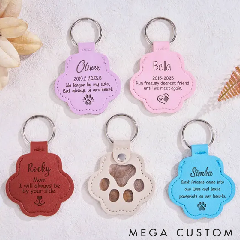 Personalized Pet Lover Custom Leather Paw Keychain with Fur Keychains