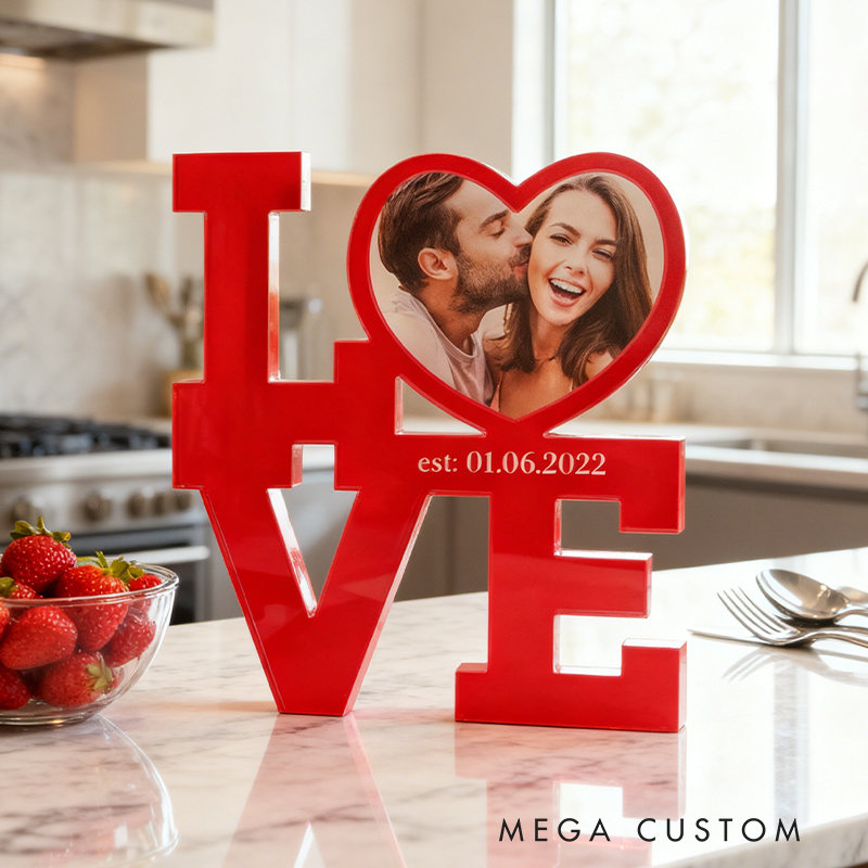 Personalized LOVE Photo Decor - Custom Heart Photo Frame with Established Date, Valentine’s/Anniversary Gift