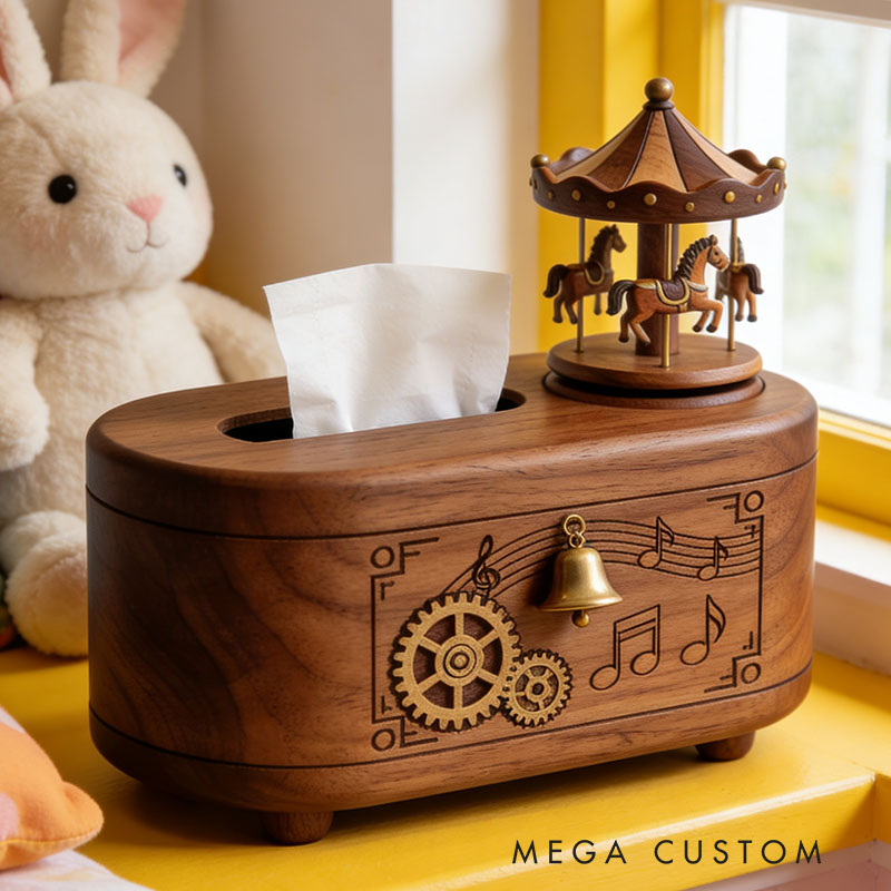 Handmade Wooden Music Box Tissue Box Funny Cartoon Decor