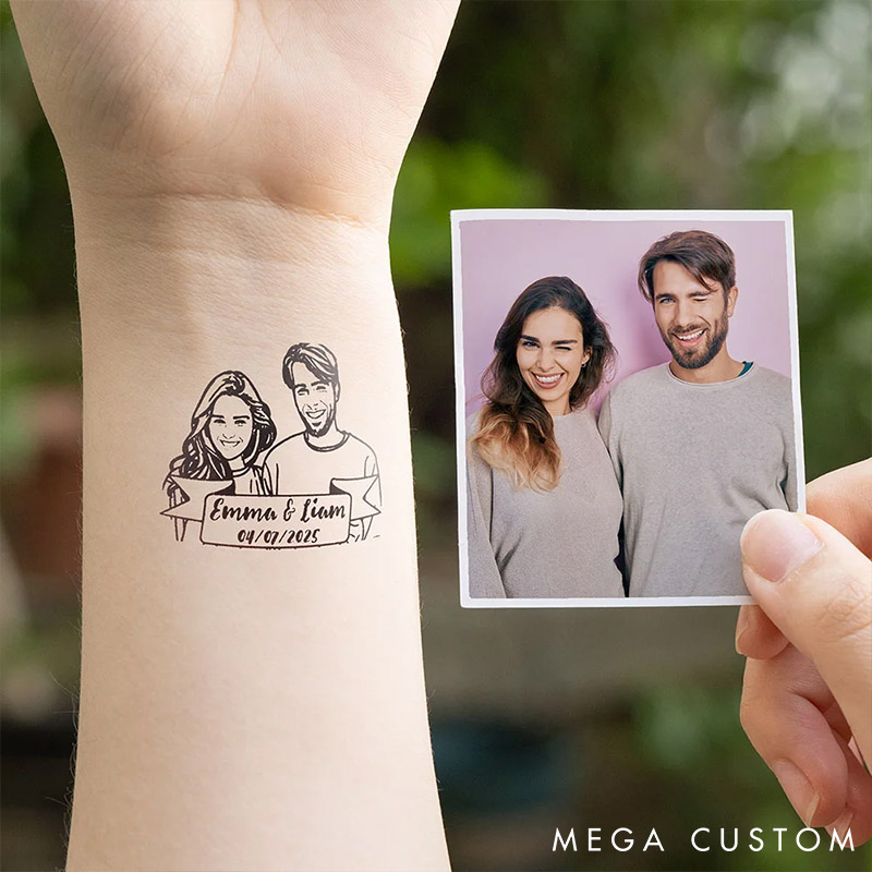 Personalized Couple Photo Portrait Temporary Tattoo Custom Wedding Temporary Tattoo Anniversary Gift Valentines Day Gift for Girlfriend Boyfriend