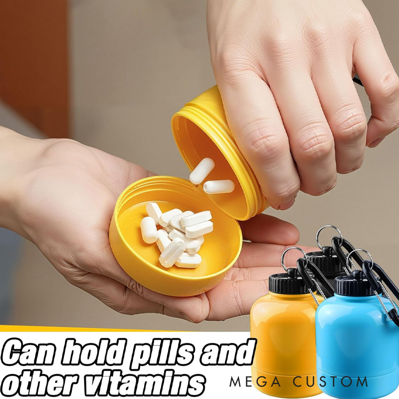 Personalized Gym Mini Protein Powder Bottle Pattern Custom Gym Keychain 200ml Protein Funnel Container with Carabiner Medicine Powder Carrying Pill Container for Gym Lovers