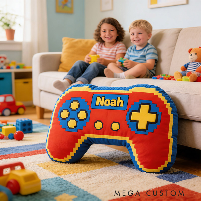Personalized Red Cartoon Game Controller Shaped Pillow for Game Lovers Plush Pillow Christmas Birthday Party Gift for Kids