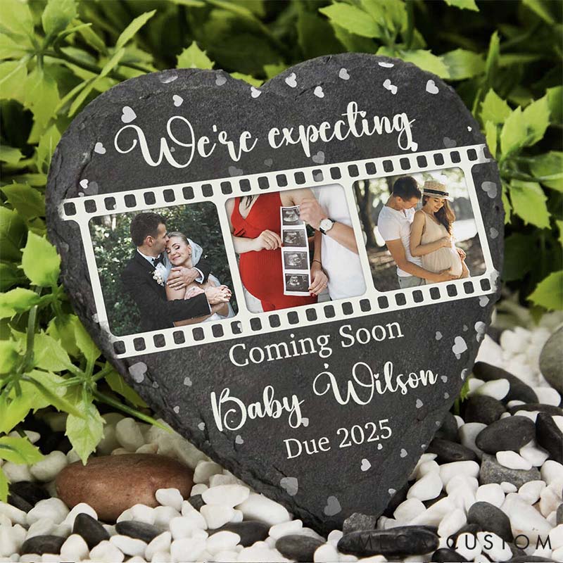 Personalized Couple Photo We're Expecting For A Baby Heart Shaped Stone With Stand Pregnancy Announcement Stone Baby Reveal Stone Valentine's Day Gift