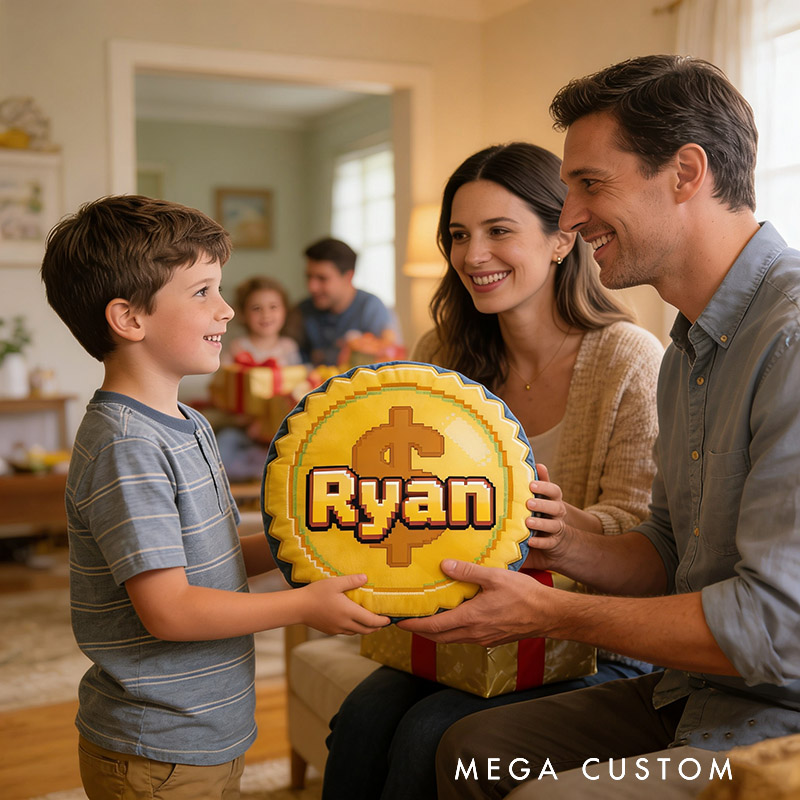 Personalized Game Coins Shaped Pillow for Game Lovers Plush Pillow Christmas Birthday Party Gift for Kids