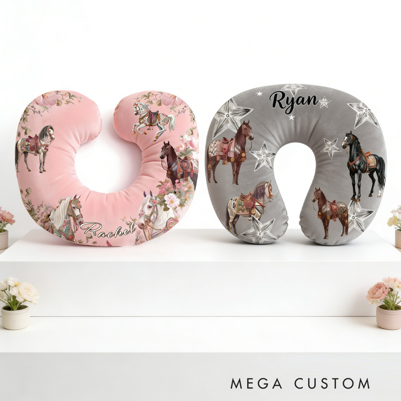 Personalized Couple Riding Horse Travel U-Shaped Pillow for Couple Valentain Pillow Gift for Riding Lovers Equestrian Lovers