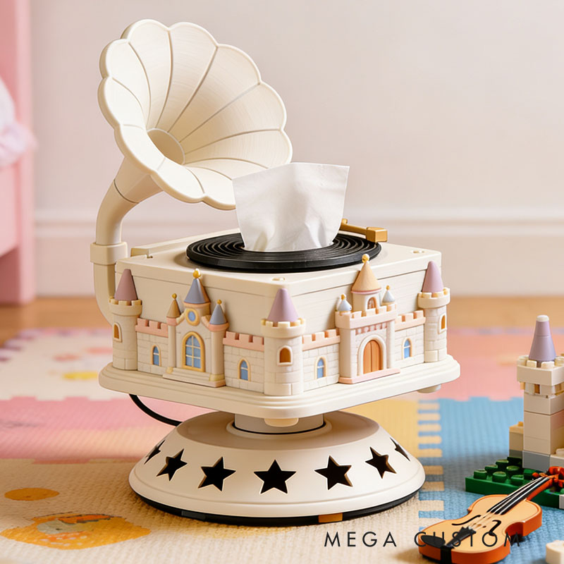 Castle Music Box Tissue Box Cover 3D Printed Room Decor Cute Tissue Box Cover for Desk Room Kitchen or Bathroom