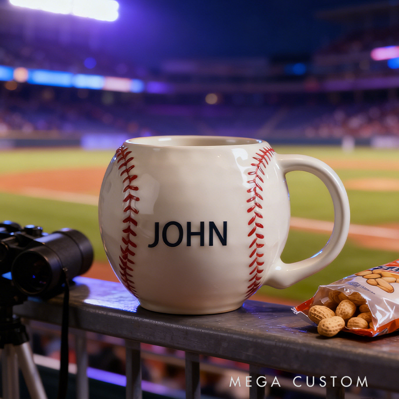 Personalized Baseball Shaped Ceramic Mug - Custom Name Sports Fan Gift for Baseball Lovers