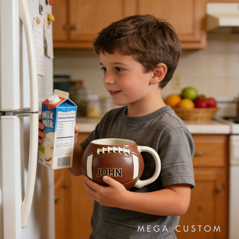 Personalized Custom Football Shaped Mug - Personalized Sports Fan Gift for Football Lovers, Ceramic Coffee Cup with Name
