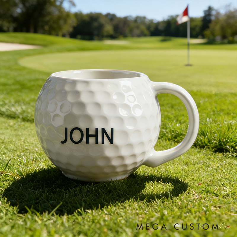 Personalized Golf Ball Shaped Ceramic Mug - Custom Name Gift for Golf Enthusiasts, 11oz Coffee Cup