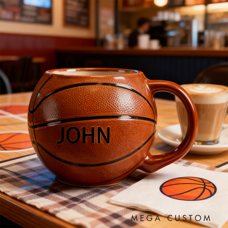 Personalized Custom Basketball Shaped Ceramic Mug - Personalized Sports Fan Gift for Basketball Lovers, 11oz Coffee Cup with Name