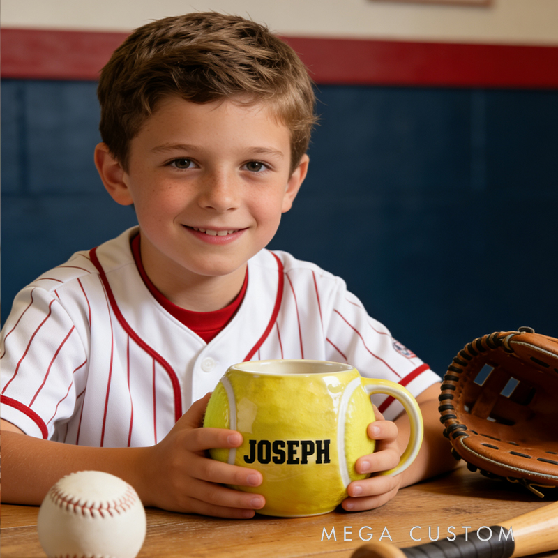 Personalized Softball Shaped Ceramic Mug - Custom Name Gift for Softball Players & Fans, 11oz Coffee Cup