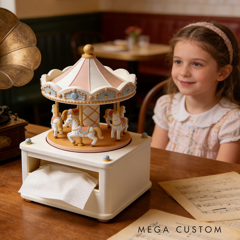Carousel Music Box Tissue Box Cover 3D Printed Room Decor Cute Tissue Box Cover for Desk Room Kitchen or Bathroom
