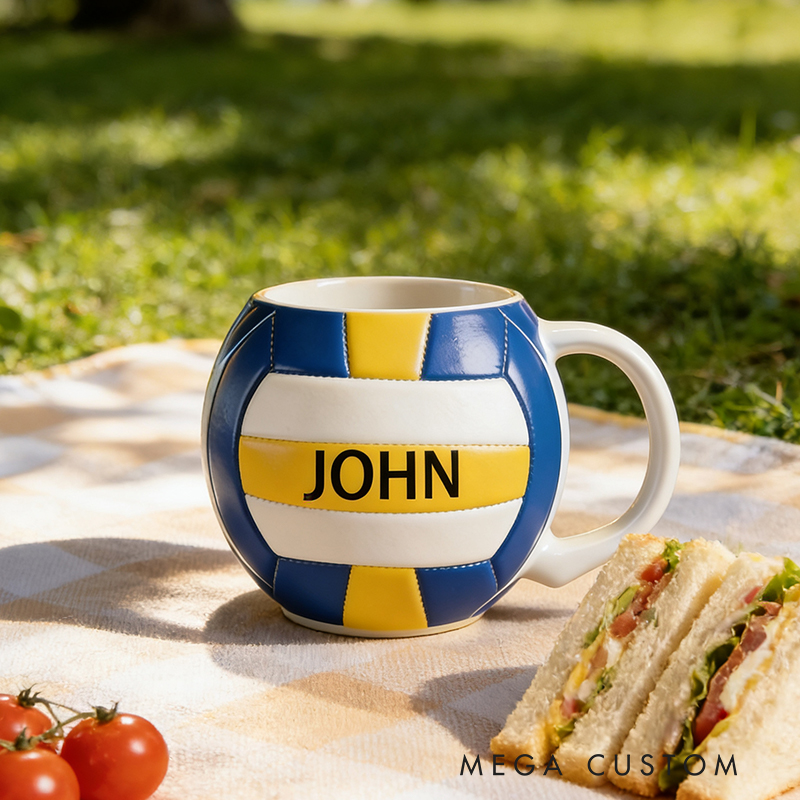 Personalized Custom Volleyball Shaped Ceramic Mug - Personalized Sports Fan Gift for Volleyball Lovers, 11oz Coffee Cup with Name