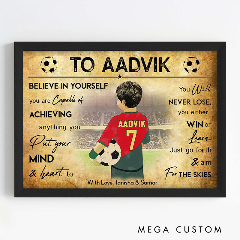 Personalized Soccer Player Boy Motivational Wall Artwith Custom Name and Quote  