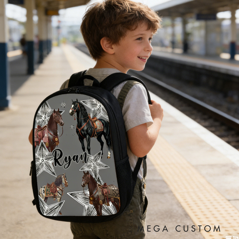Personalized Custom Name for Kids Back to School Gift Floral Star Boy And Girl Riding Horse for Riding Lovers Equestrian Lovers