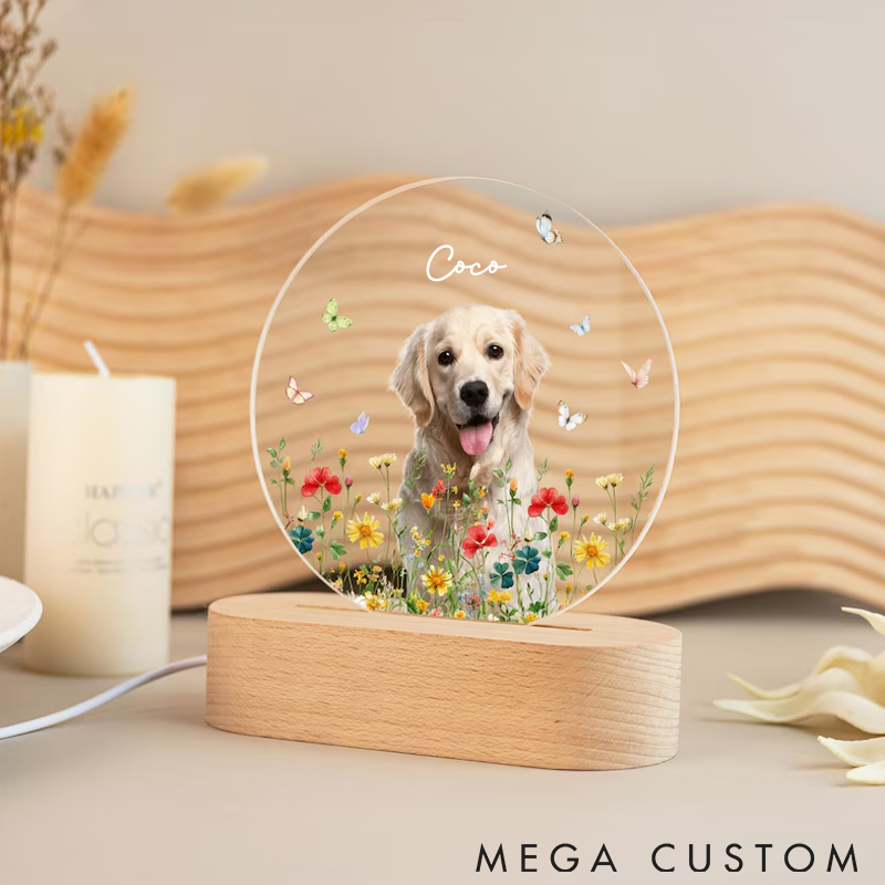 Personalized Dog Lover Pet Portrait Flower Night Light