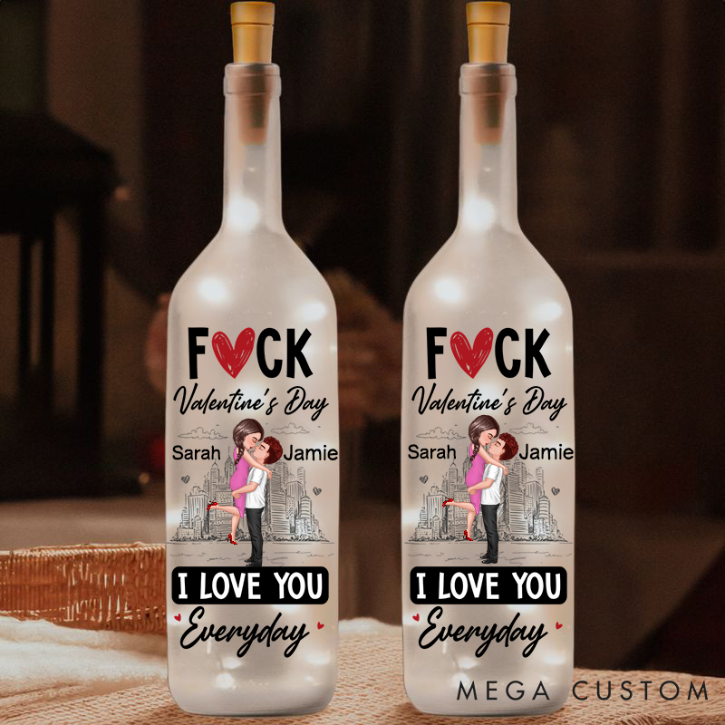 Personalized Couple Valentine's Bottle Light Custom F*cking Valentine's Day Bottle Light Couple Valentine's Gift Love Words Night Bottle Lamp