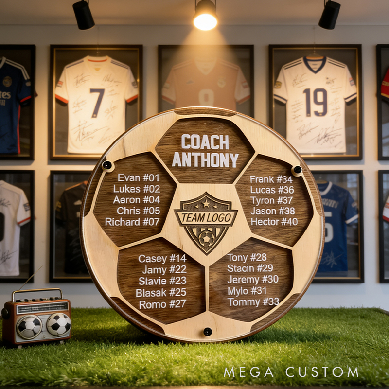 Personalized Wood Football Team Figurine Custom Player Name Team Logo Memorial Decor for Football Fan Gift