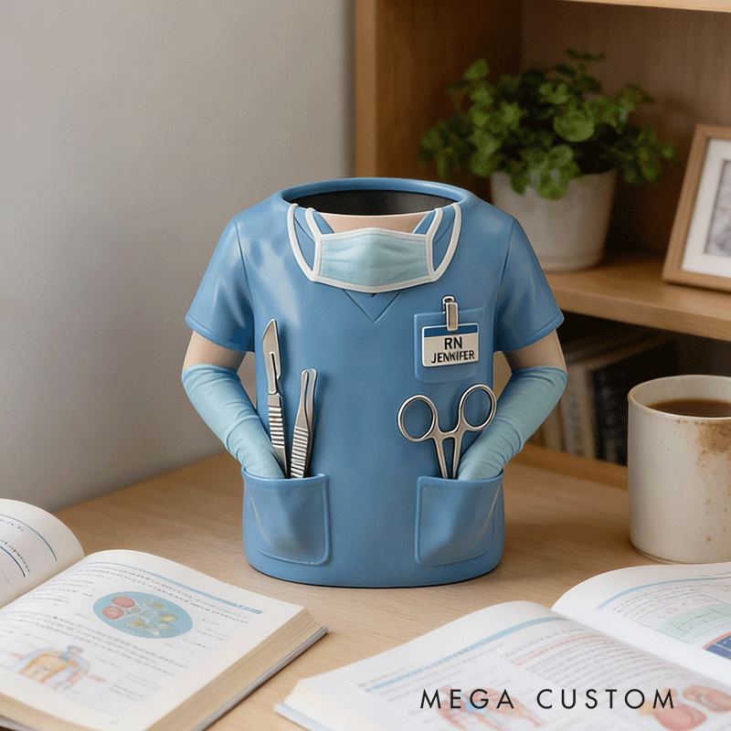 Personalized Nurse Shirt Pencil Holder Custom Name Medical Desk Organizer 3D Printed Gift for Nurses and Med Students