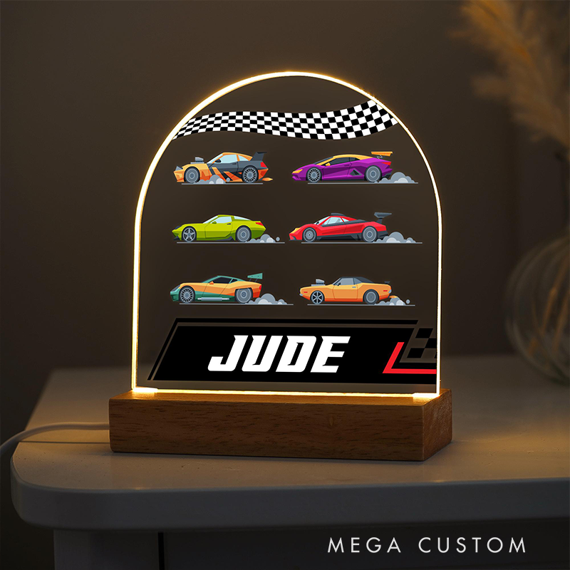 Personalized Racing Car Night Light Custom Name LED Lamp Unique Gift for Racers and Racing Lovers