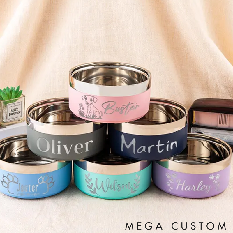 Personalized Pet Lover Custom Pet Bowl with Name Cute Paw Pet Bowl