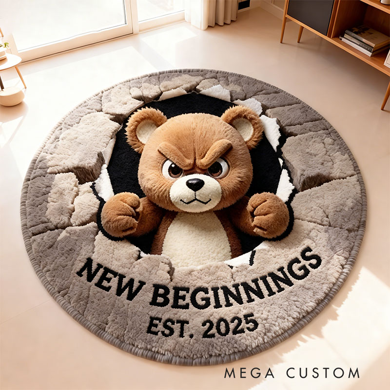 Personalized Round Angry Bear Rug Custom Soft Area Rug for Living Room Bedroom Unique Gift Housewarming Gift Home Decor