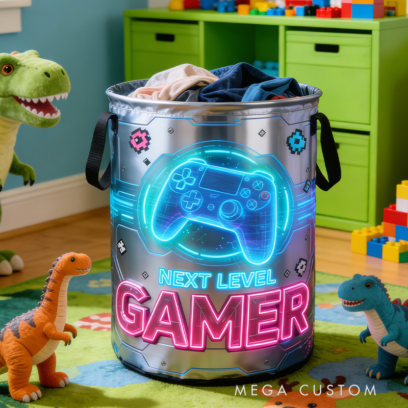 Personalized Cool Space Game Controller Collapsible Storage Basket for Laundry Toys Organizer Game Lover Gift for Kids
