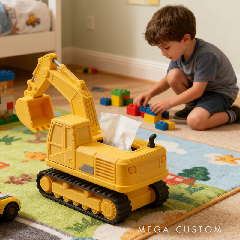 Excavator Tissue Box Cover 3D Printed Room Decor Cute Tissue Box Cover for Desk Room Kitchen or Bathroom