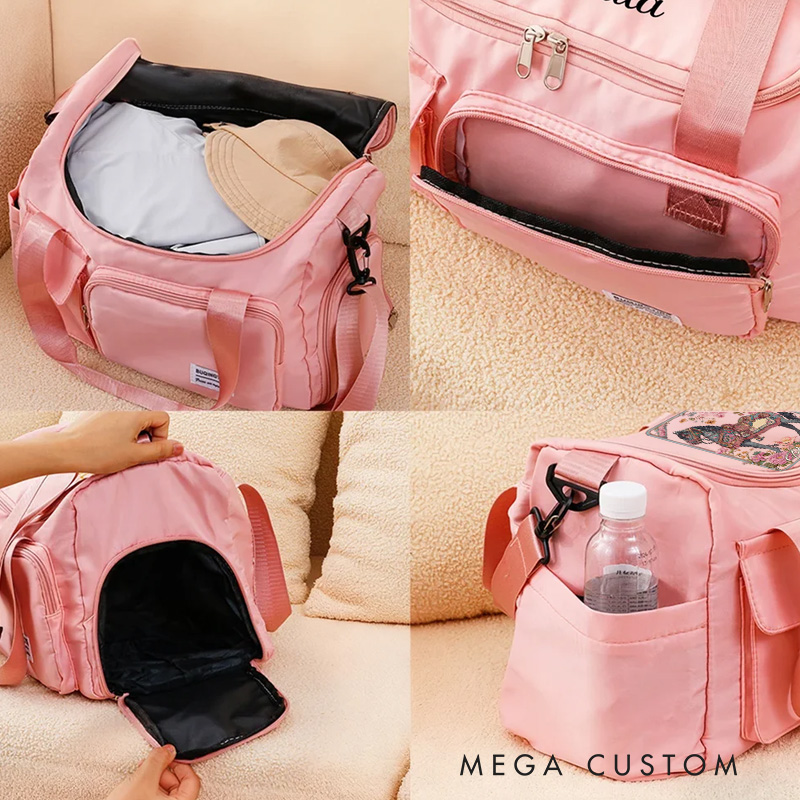 Personalized Horse Riding Duffle Bag Waterproof Equestrian Multi Compartment Travel Bag with Name and Shoulder Strap Travel Accessories Birthday Gift for Women Girls Overnight Bag Gift for Horse Lovers Riding Lovers Equestrian Lovers